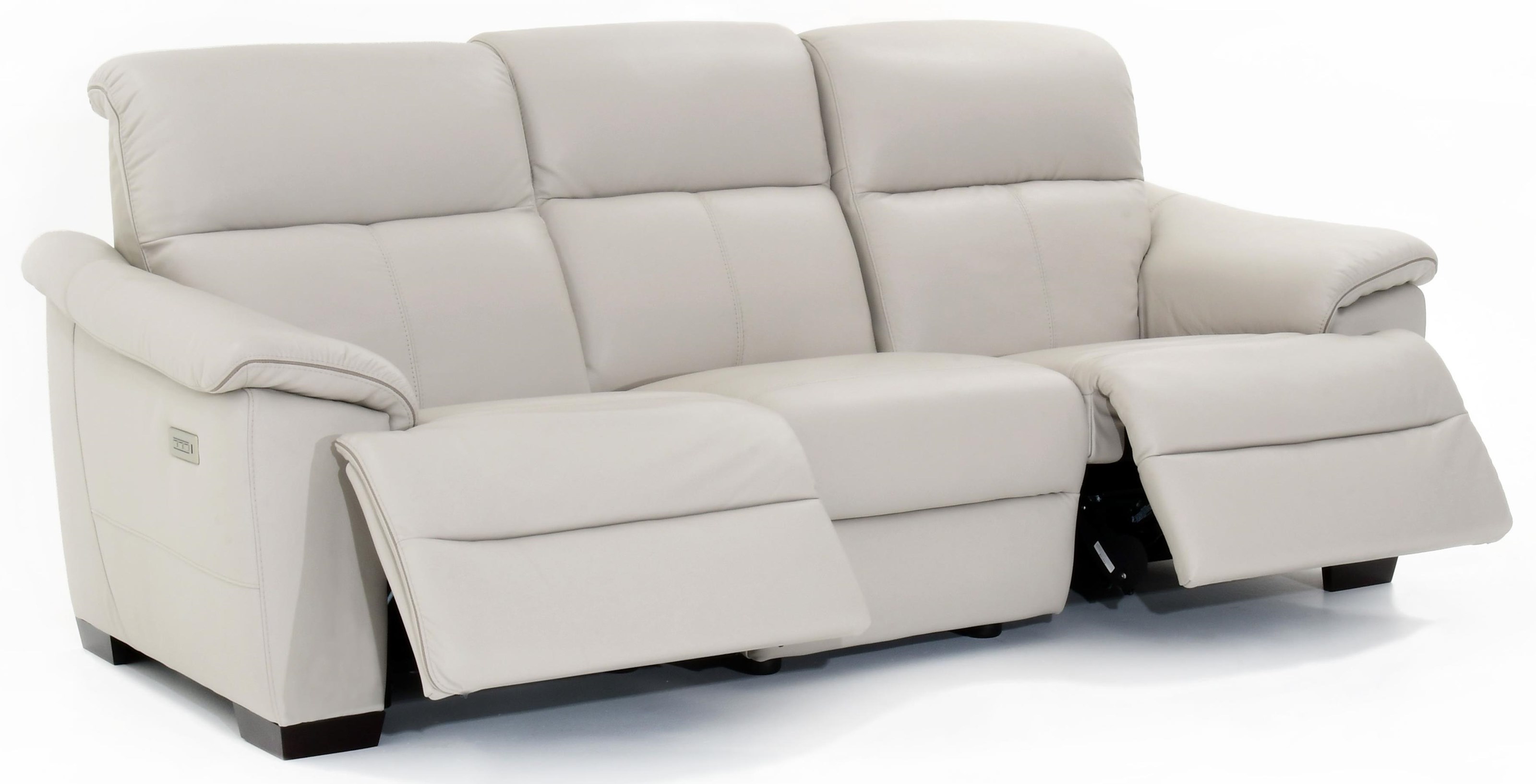 Wall hugging leather reclining outlet sofa